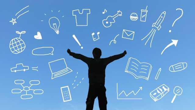 たくさんの図柄と人のシルエット